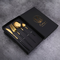 Gold plated Portuguese stainless steel tableware western dinner steak set bright knife fork spoon 4 pieces set gift box complimentary