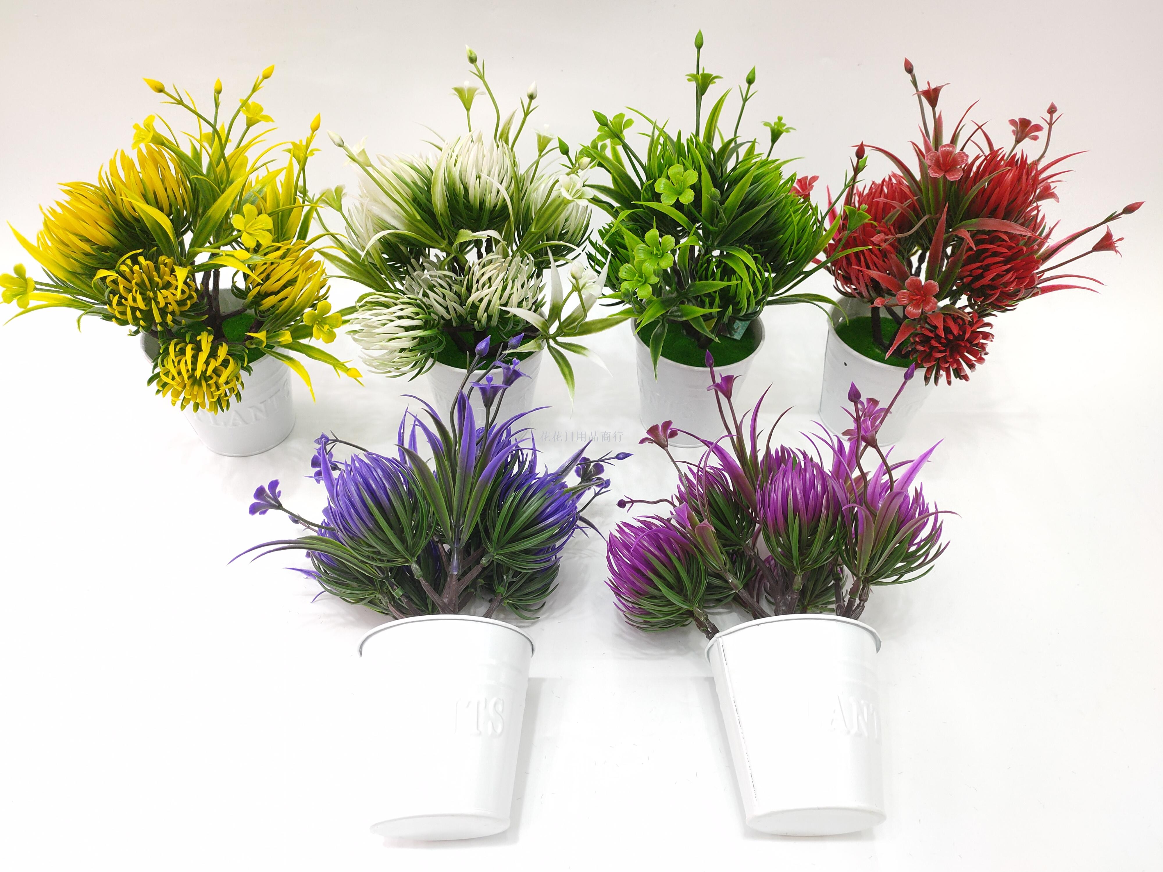 New tin bucket green value simulation flower potted fake flower office decoration plastic fake flower