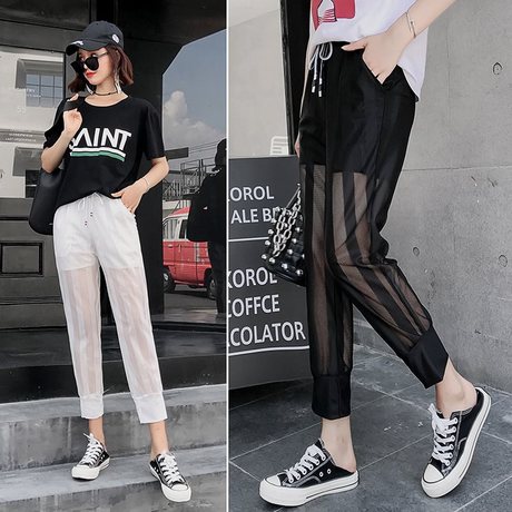Cool pants, mosquito-proof and sun-proof new summer mesh air-conditioned pants, nine-inch skinny pants, loose casual pants, Harun pants for women details Picture