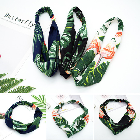 The new summer ins fabric cross chiffon headband features a Korean mid-cross knot for women's banana leaf flamingos full figure