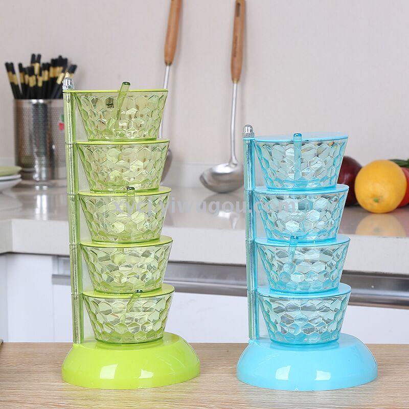 Rotatable vertical circular seasoning box with spoon, five-layer crystal rotating seasoning box material, seasoning jar Specification image