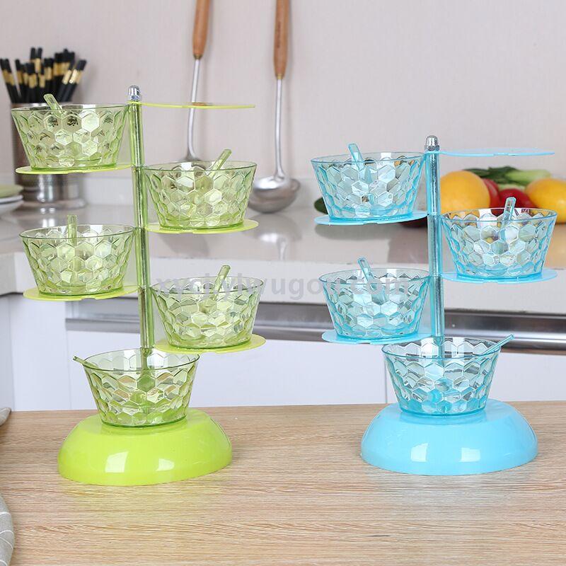 Rotatable vertical circular seasoning box with spoon, five-layer crystal rotating seasoning box material, seasoning jar Application Scenario