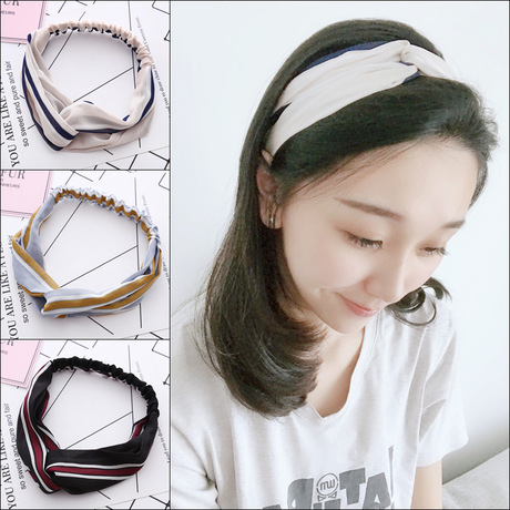 Wholesale of retro fabric cross headbands, new Korean-style headbands with knotted striped patterns in the middle full figure
