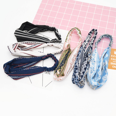 The new summer ins fabric cross chiffon headband features a Korean mid-cross knot for women's banana leaf flamingos Specification drawing