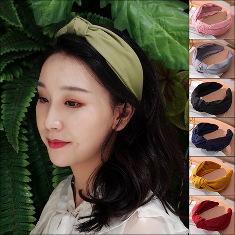 Cross-border exclusive supply of popular single-color hair bands for Europe and America, wide-edge bow, simple headbands, and solid-color knotted hair bands full figure