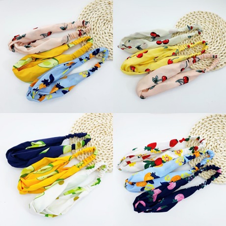Wholesale factory direct sales of new Korean-style fruit series cross bow fashion hair bands and multi-color fabric headbands Specification drawing