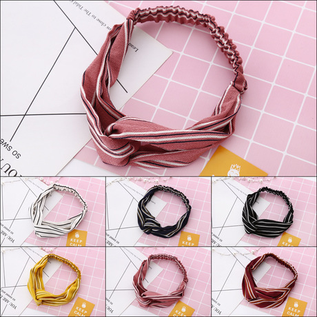 Best-selling striped hair bands, European and American fashion cross-knotted fabric hair ties, women's headwear accessories factory direct sales Specification drawing