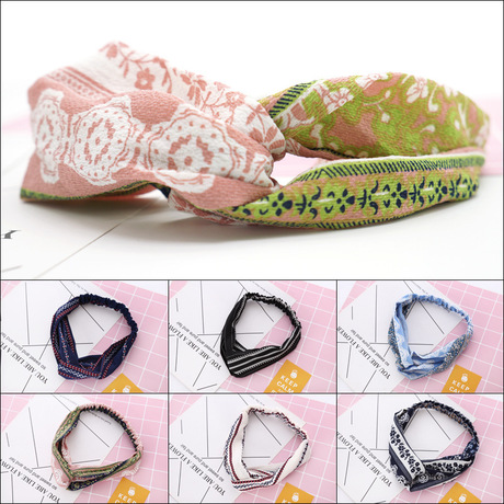 The new summer ins fabric cross chiffon headband features a Korean mid-cross knot for women's banana leaf flamingos details Picture