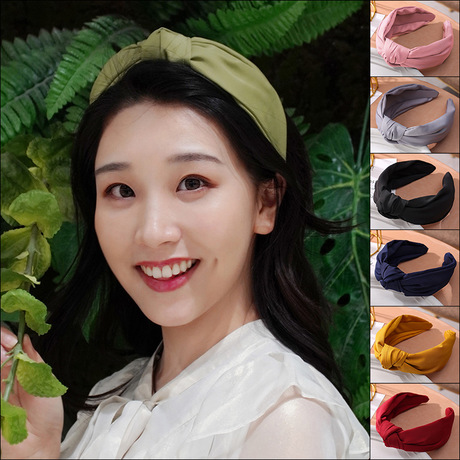 Cross-border exclusive supply of popular single-color hair bands for Europe and America, wide-edge bow, simple headbands, and solid-color knotted hair bands details Picture