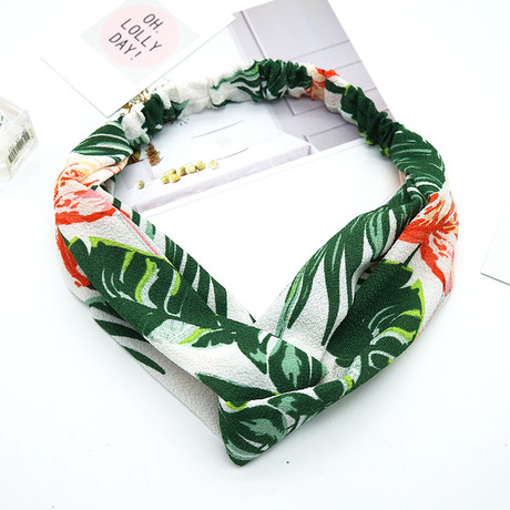 The new summer ins fabric cross chiffon headband features a Korean mid-cross knot for women's banana leaf flamingos Item Picture