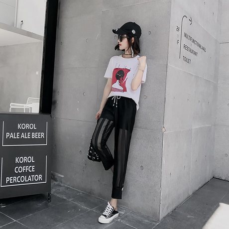 Cool pants, mosquito-proof and sun-proof new summer mesh air-conditioned pants, nine-inch skinny pants, loose casual pants, Harun pants for women Specification image