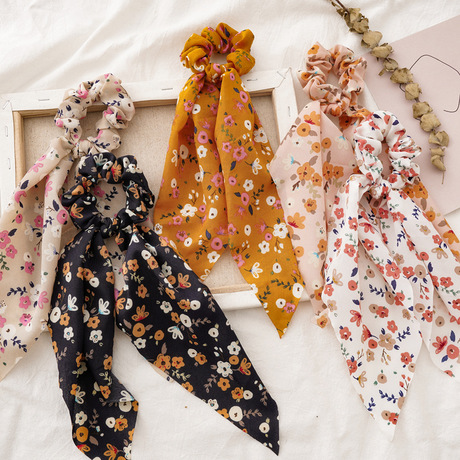 A new Korean version of floral and fresh hair tie with a ribbon, a versatile female accessory with a ponytail and a large intestine ring, and a sweet Japanese and Korean Instagram head accessory thumbnail