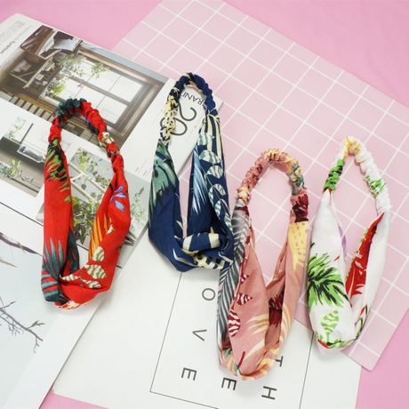 New autumn and winter fabric hair bands, Korean style, fresh and artistic, leaf fabric knotted and crossed hair bands, makeup tie hair bands full figure