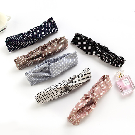 Hot-selling Korean style fresh and retro classic small polka dot hair band, versatile polka dot printed middle fork hair band in stock wholesale full figure