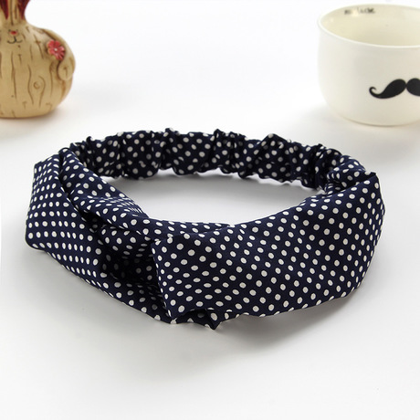 Hot-selling Korean style fresh and retro classic small polka dot hair band, versatile polka dot printed middle fork hair band in stock wholesale Specification drawing
