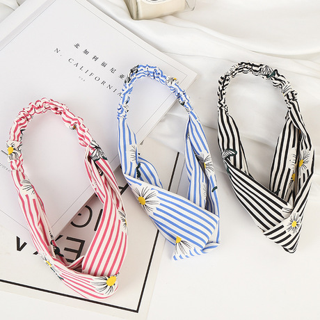New Korean version striped printed facial mask, loose and tight interlaced hair tie, simple and retro hair accessory and headwear in stock full figure
