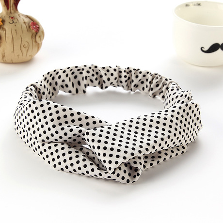 Hot-selling Korean style fresh and retro classic small polka dot hair band, versatile polka dot printed middle fork hair band in stock wholesale details Picture