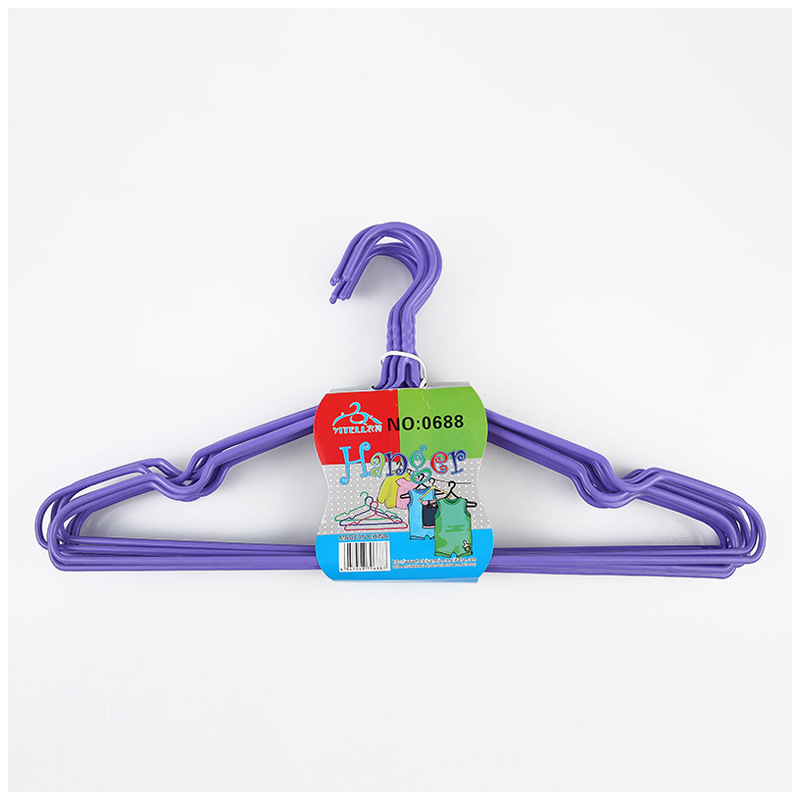 0688 Factory Direct sales New grooved iron wire hanger, steel wire plastic-coated single-color hanger, household thickened plastic-coated hanger Item Picture