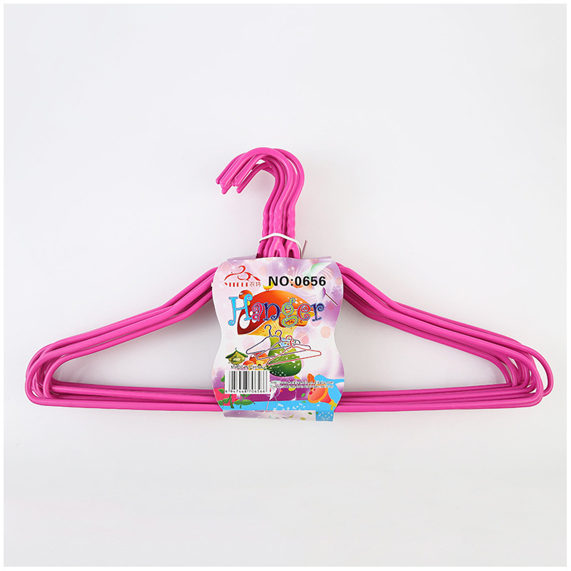 0656 Factory Direct sale of adult plastic iron wire and steel wire clothes hangers, dipped plastic solid color single-color clothes hangers, dry and wet dual-purpose Item Picture