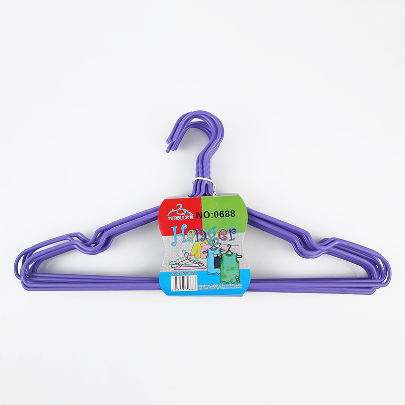 0688 Factory Direct sales New grooved iron wire hanger, steel wire plastic-coated single-color hanger, household thickened plastic-coated hanger