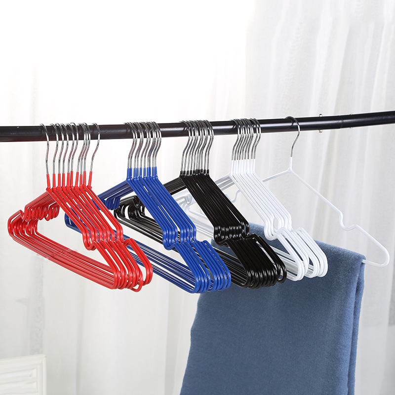 0858 Wholesale thickened metal wire plastic-coated clothes hanger, creative home groove anti-slip multi-functional clothes drying rack Specification image