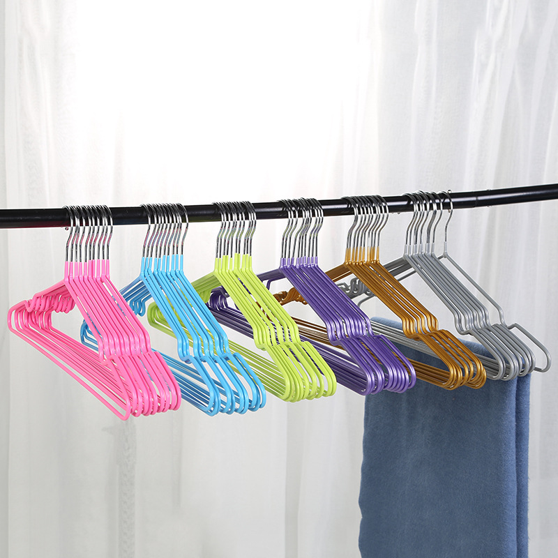 0858 Wholesale thickened metal wire plastic-coated clothes hanger, creative home groove anti-slip multi-functional clothes drying rack