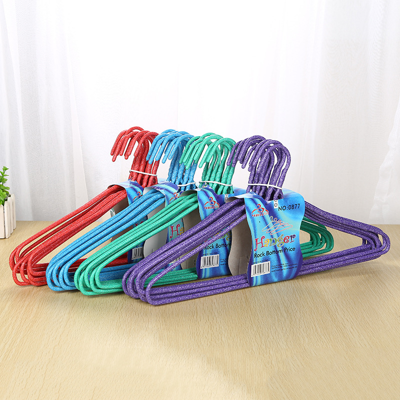 0877 Enlarged and thickened 46cm metal plastic-coated clothes rack, adult simple pattern anti-slip clothes drying rack wholesale