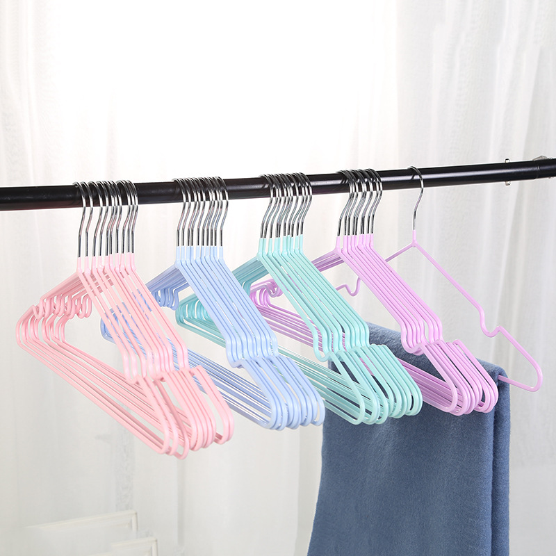 0858 Wholesale thickened metal wire plastic-coated clothes hanger, creative home groove anti-slip multi-functional clothes drying rack details Picture