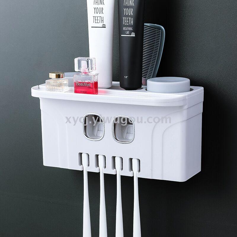 Creative toothpaste rack with invisible stickers and wall-mounted toothbrush cups