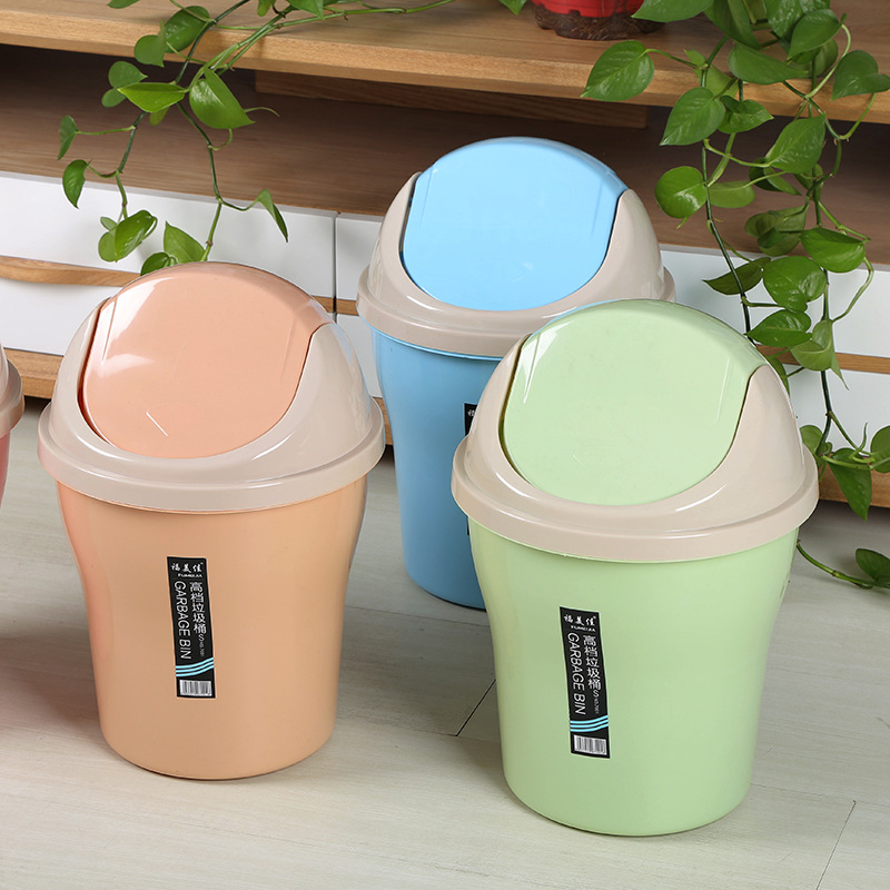 Wholesale of creative flap trash cans with thickened plastic pressure rings for household bathrooms, bedrooms and living rooms with covered wastebaskets details Picture