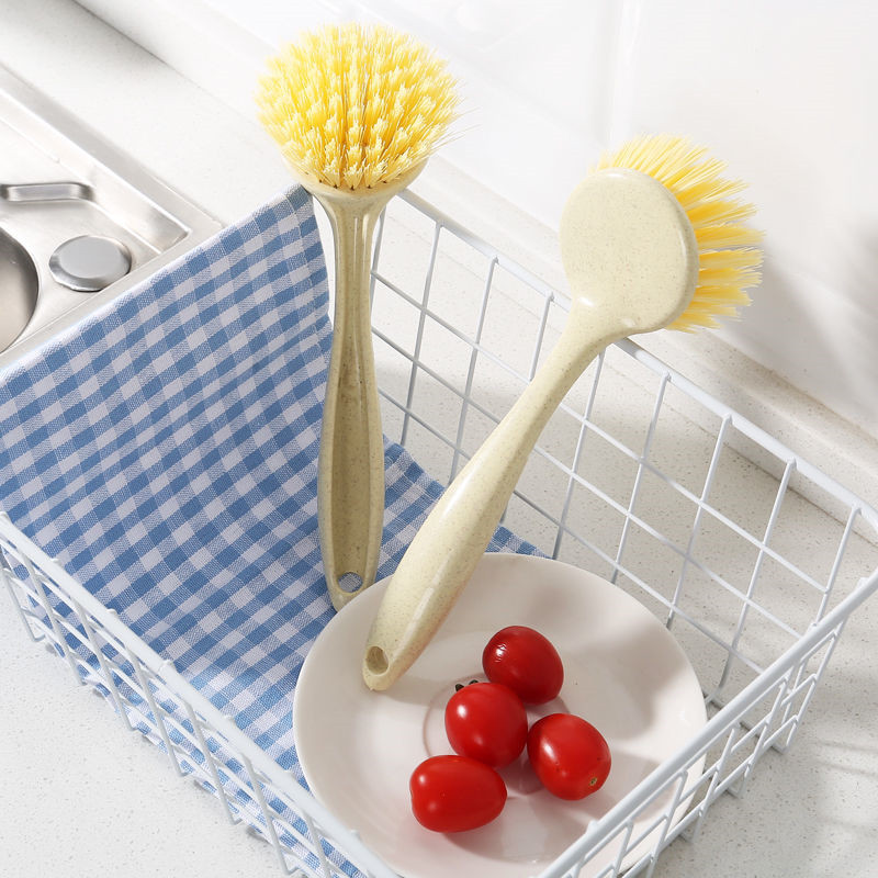 Factory direct sales of wheat straw kitchen long-handled pot brushes, cleaning brushes, hanging non-stick dishwashing brushes and pot brushes
