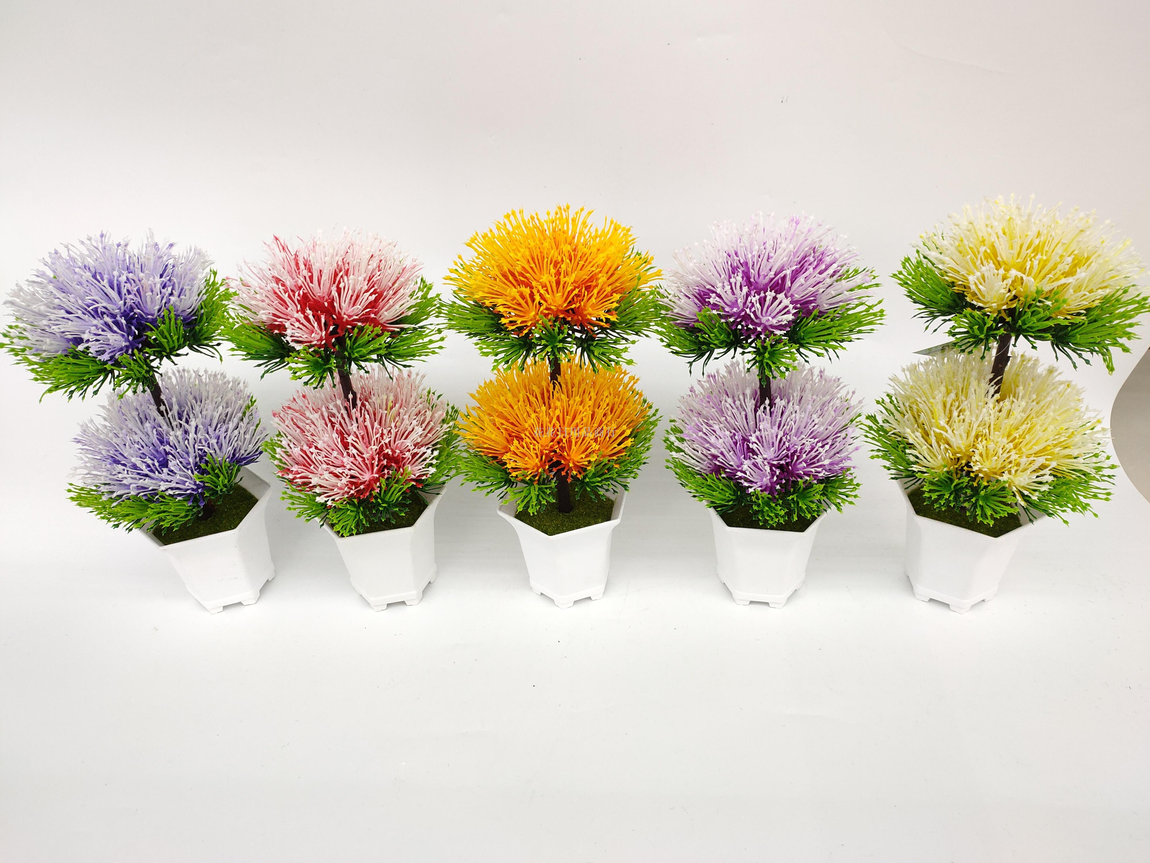 Fake flower white plastic basin double deck green plants decorate living room, bedroom and dining table