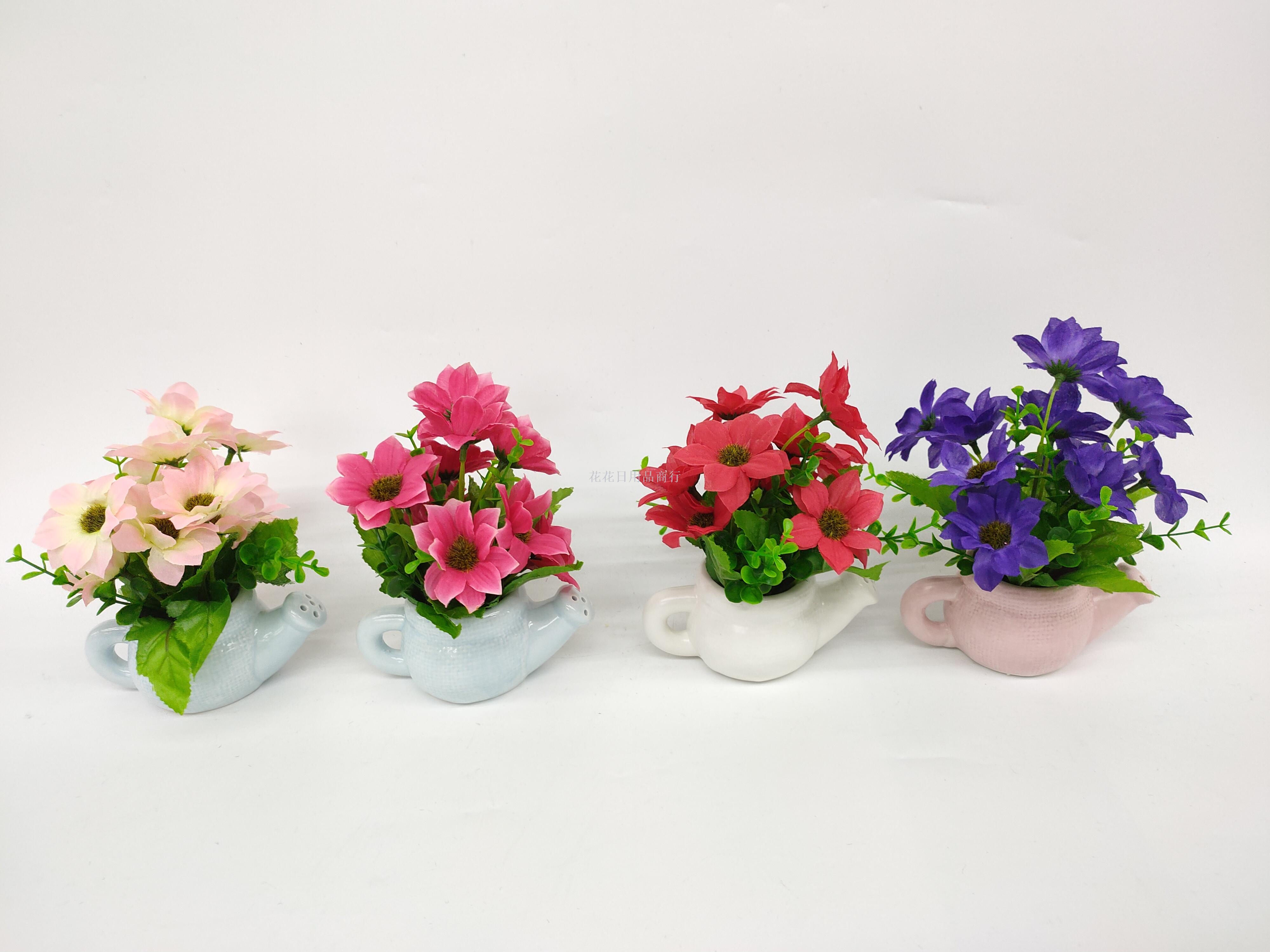 仿真花假花陶瓷水壶盆水仙花盆景装饰客厅卧室餐桌