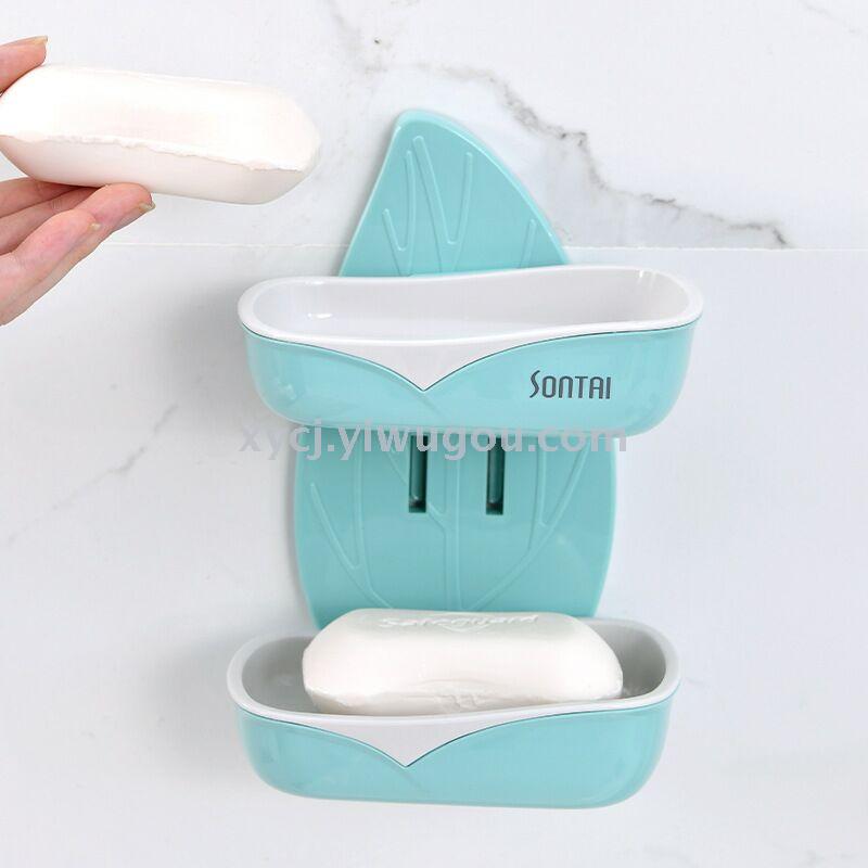 Scarless leaf soap box, double-layer draining soap box, green ivy leaf hollowed-out toiletry soap box details Picture