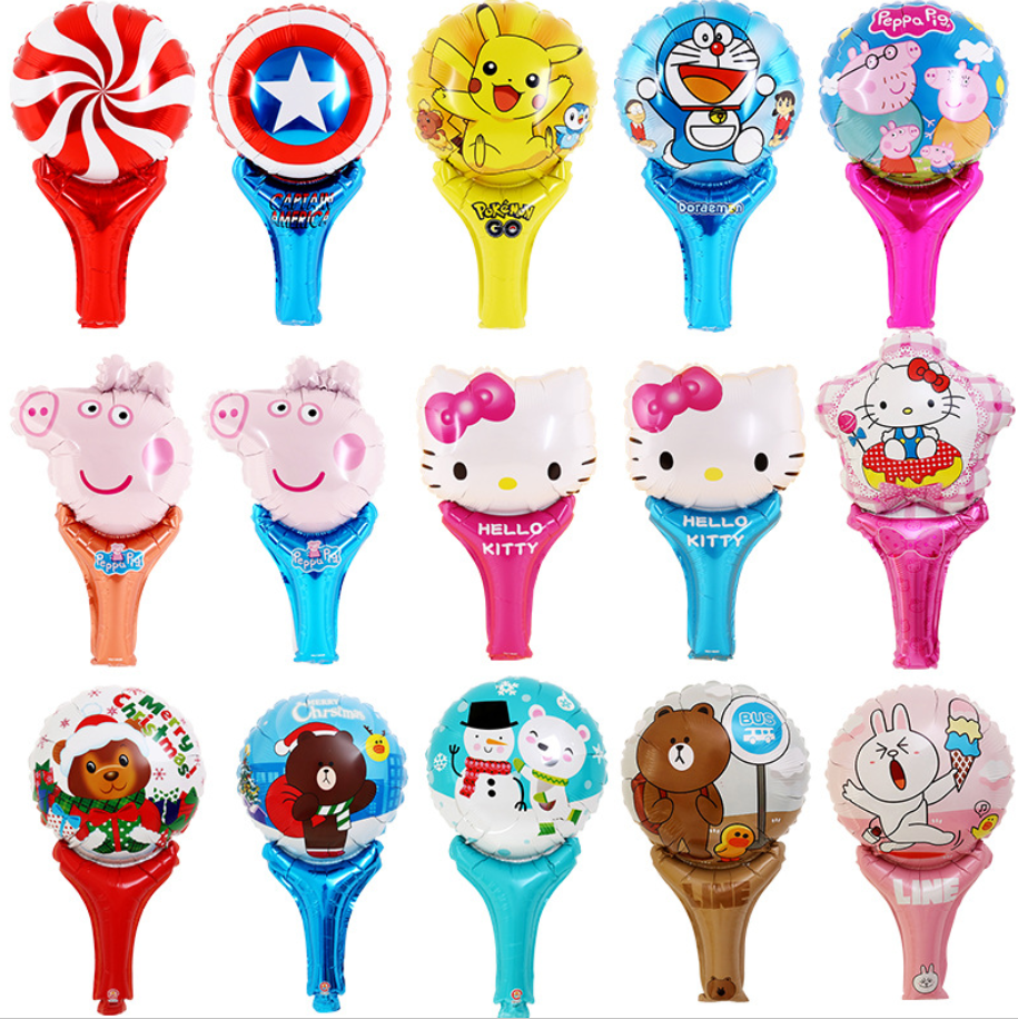 儿童手持棒玩具气球 卡通魔法棒打击棒 充气手棒拍拍棒铝膜气球白底实物图