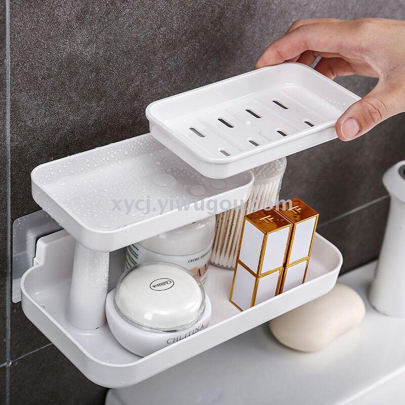 Bathroom draining soap rack suction cup wall-mounted double-layer large soap box Specification image