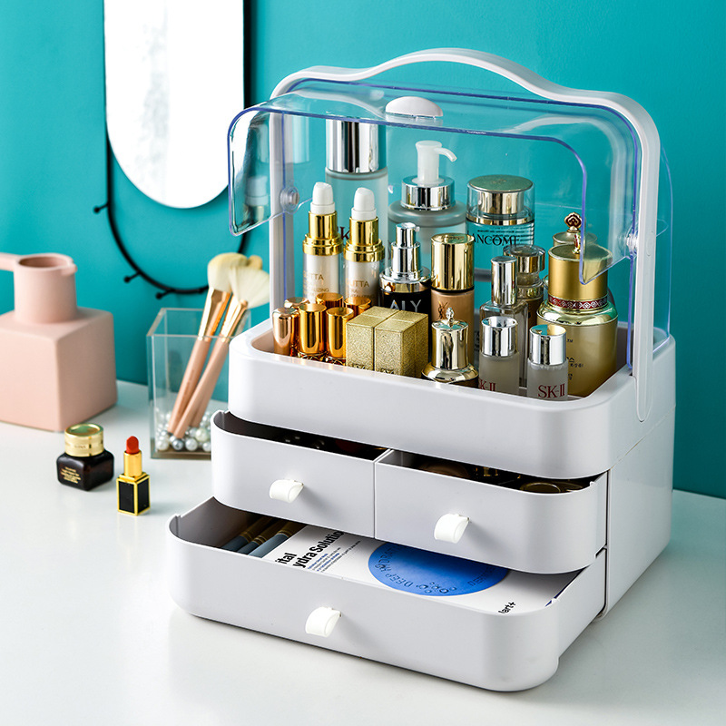 A popular desktop dust-proof cosmetic storage box and a transparent hand-held cosmetic case