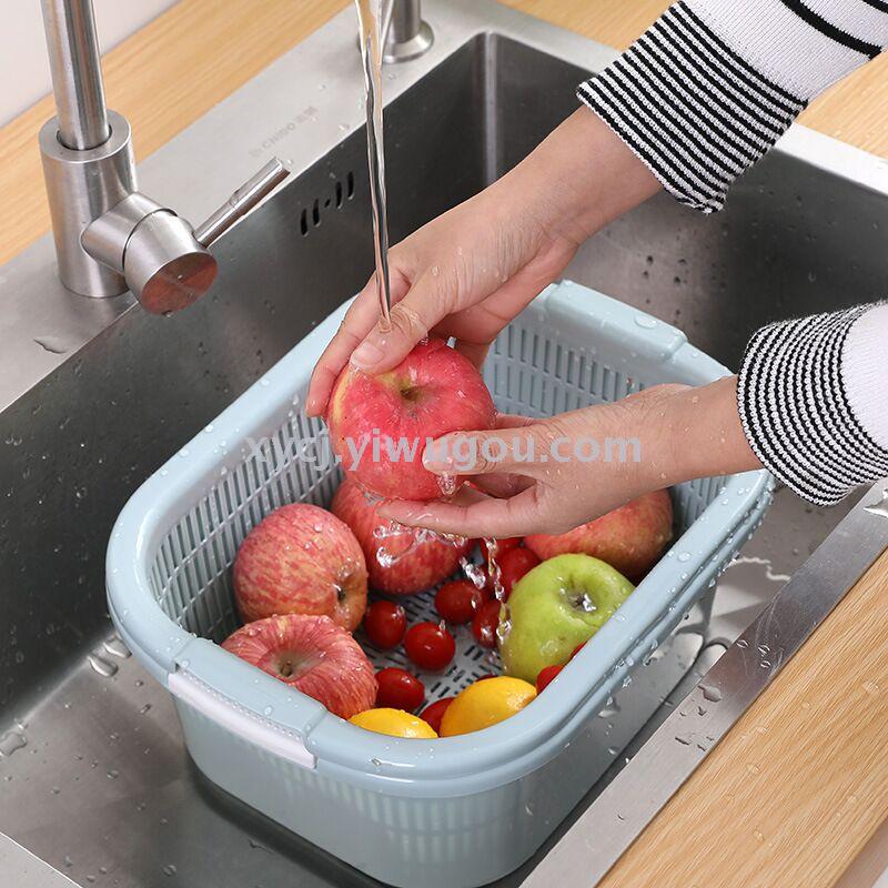 A rectangular double-layer draining vegetable basket with clips Specification image
