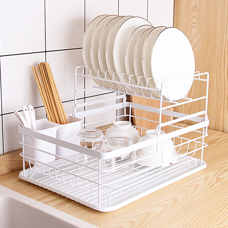 Japanese-style iron tableware storage bowl rack, multi-functional kitchen storage rack, large-capacity draining bowl rack