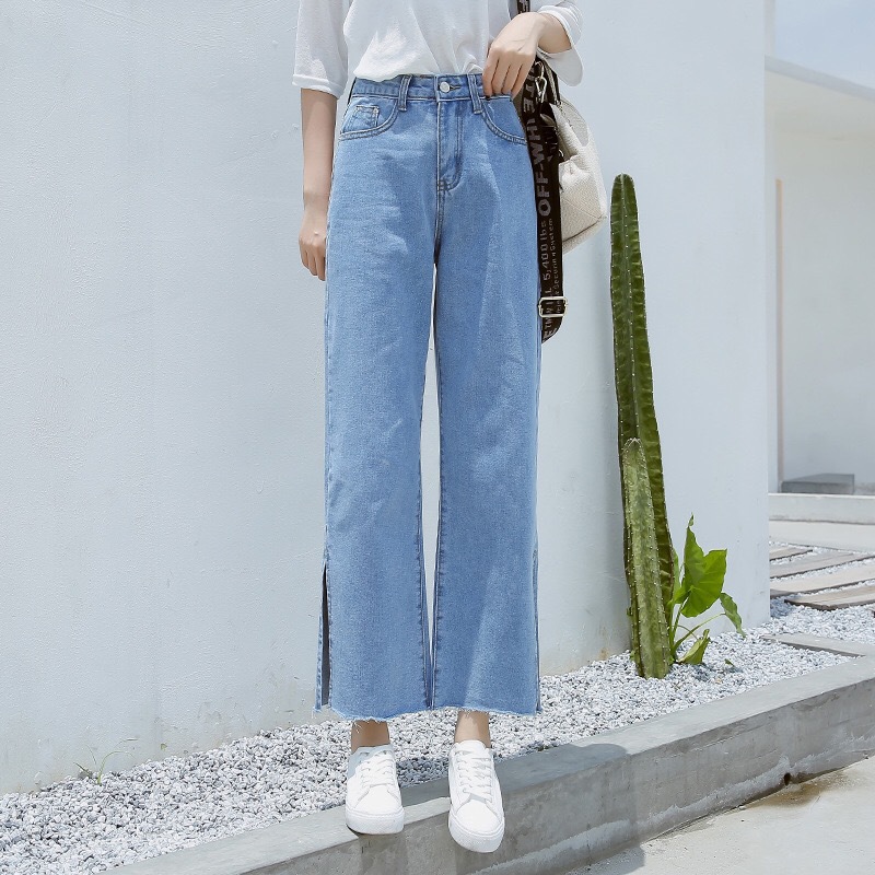 Mid-high-waisted 9-inch wide-leg loose women's jeans for women in summer 2020, versatile student pants, one-piece consignment details Picture