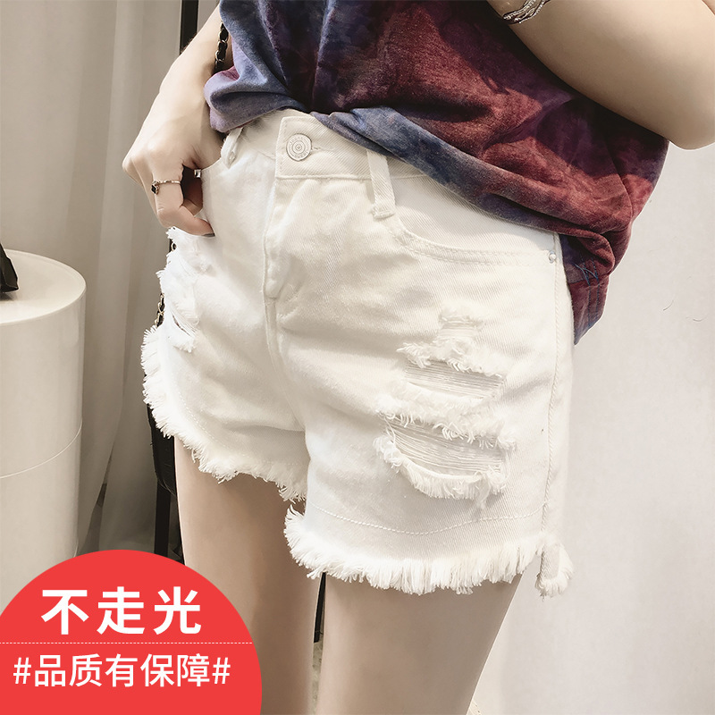 Wholesale 2020 Korean version ripped high-waisted denim shorts for women's summer loose wide-leg plus-size hot pants Specification image
