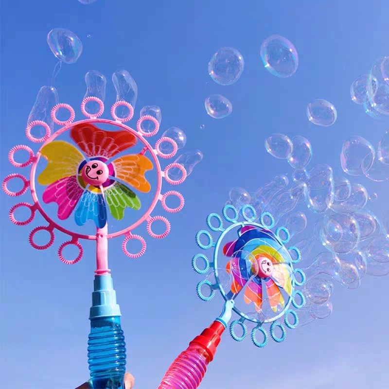 The new children's bubble blowing stick toy windmill bubble machine, non-toxic bubble maker, bubble water and replenishment liquid are selling well at street stalls details Picture