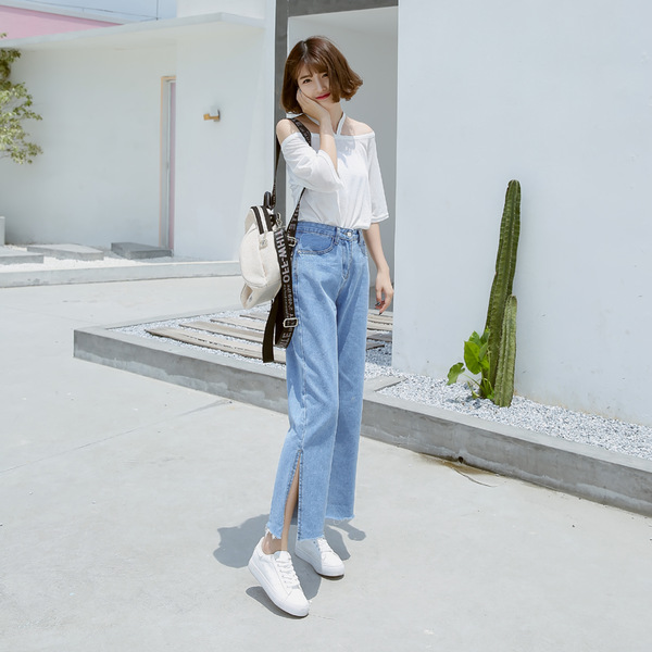 Mid-high-waisted 9-inch wide-leg loose women's jeans for women in summer 2020, versatile student pants, one-piece consignment Specification image