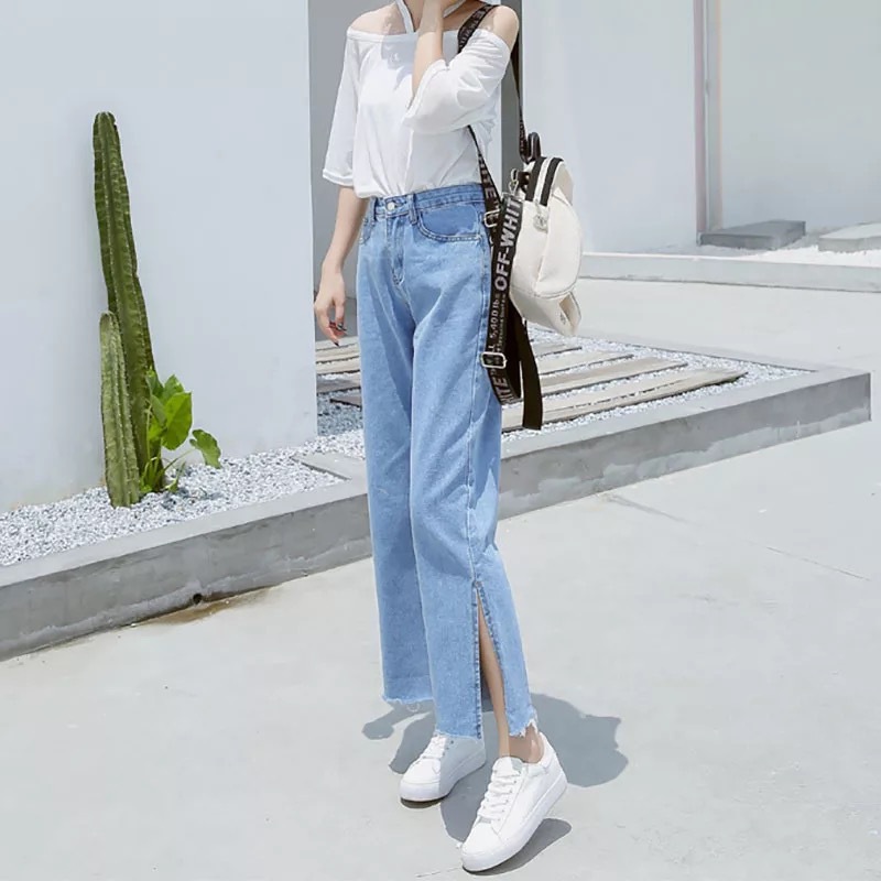 Mid-high-waisted 9-inch wide-leg loose women's jeans for women in summer 2020, versatile student pants, one-piece consignment