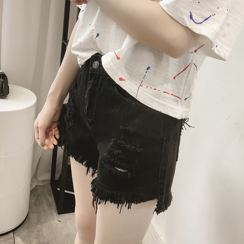 Wholesale 2020 Korean version ripped high-waisted denim shorts for women's summer loose wide-leg plus-size hot pants details Picture
