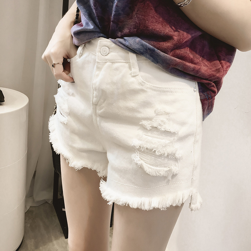 Wholesale 2020 Korean version ripped high-waisted denim shorts for women's summer loose wide-leg plus-size hot pants