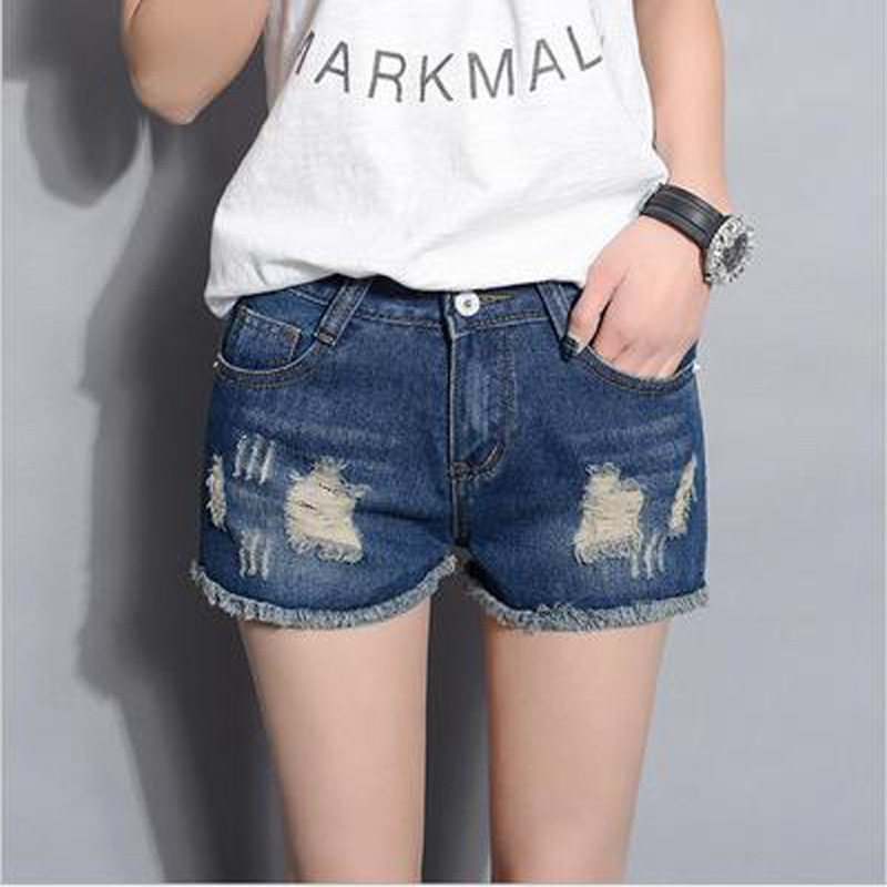 Summer new Korean-style loose ripped jeans for women, plus-size and chubby girls, wide-leg denim shorts for women, one-piece consignment