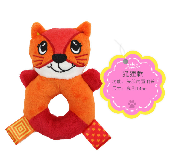 Dolery baby animal round hand rattle, baby hand-held bell, hand rattle stick, early education 0-2 baby plush toy details Picture