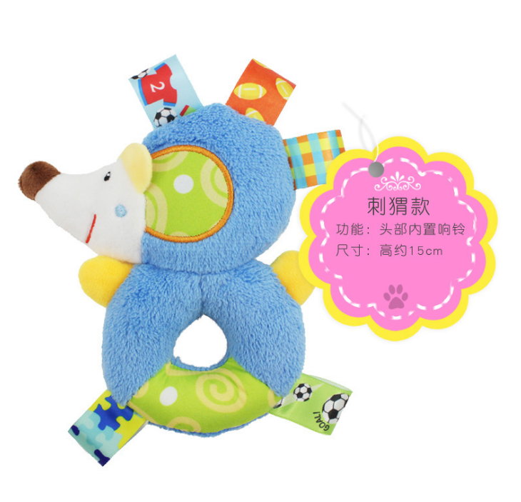 Dolery baby animal round hand rattle, baby hand-held bell, hand rattle stick, early education 0-2 baby plush toy Item Picture