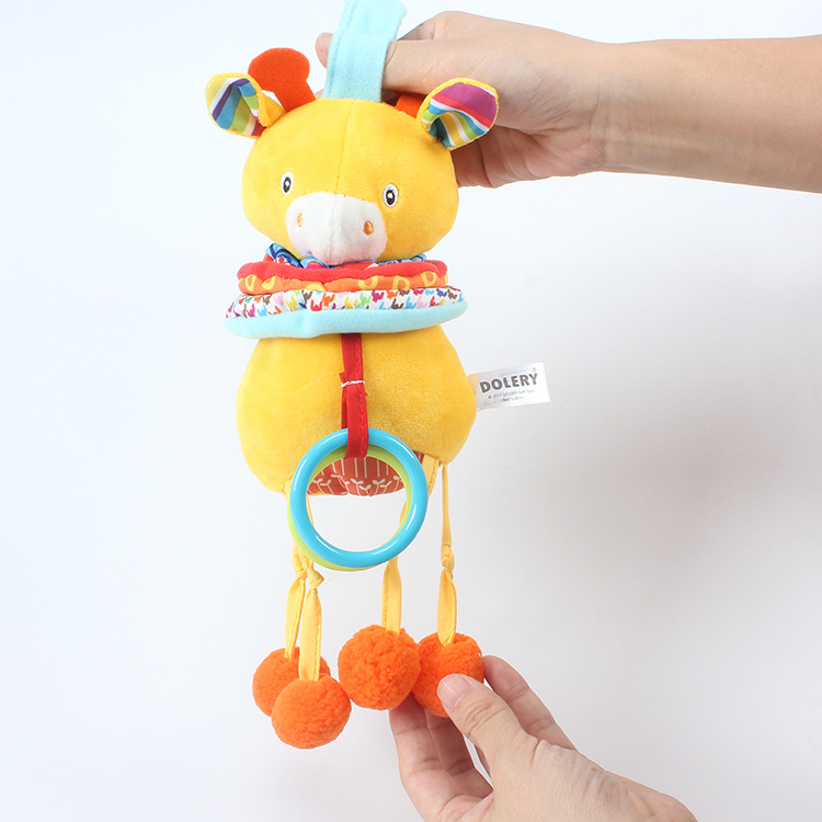 Baby animal music bell cart hanging early education and intelligence baby stroller hanging bell plush toy Item Picture